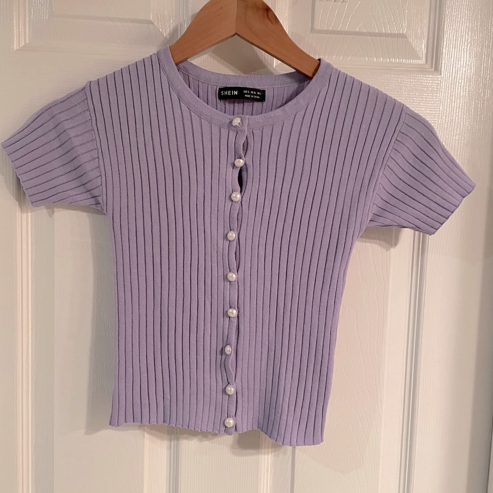 SHEIN Lavender Knit Crop Top Sweater